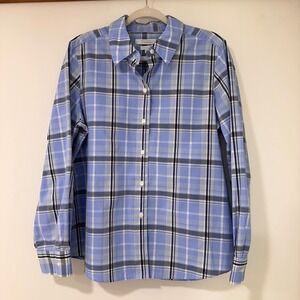 Foxcroft for Appleseed's Wrinkle Free Plaid Shirt Women 14 Blue Shaped | Classic